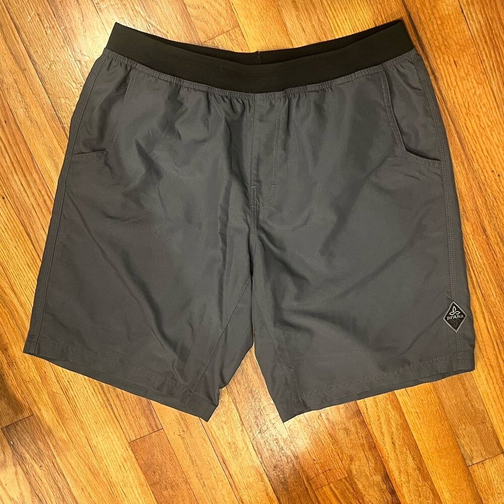 Prana Super Mojo Short II Large Charcoal Gray Athletic Yoga Climbing Shorts Mens